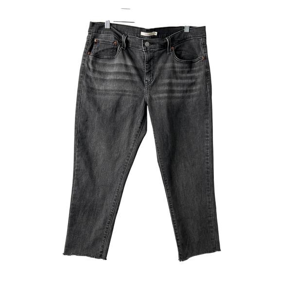 Levi's Jeans Womens Size 32 Black Raw Hem Cropped Mid Rise Denim Stretch - Picture 1 of 11